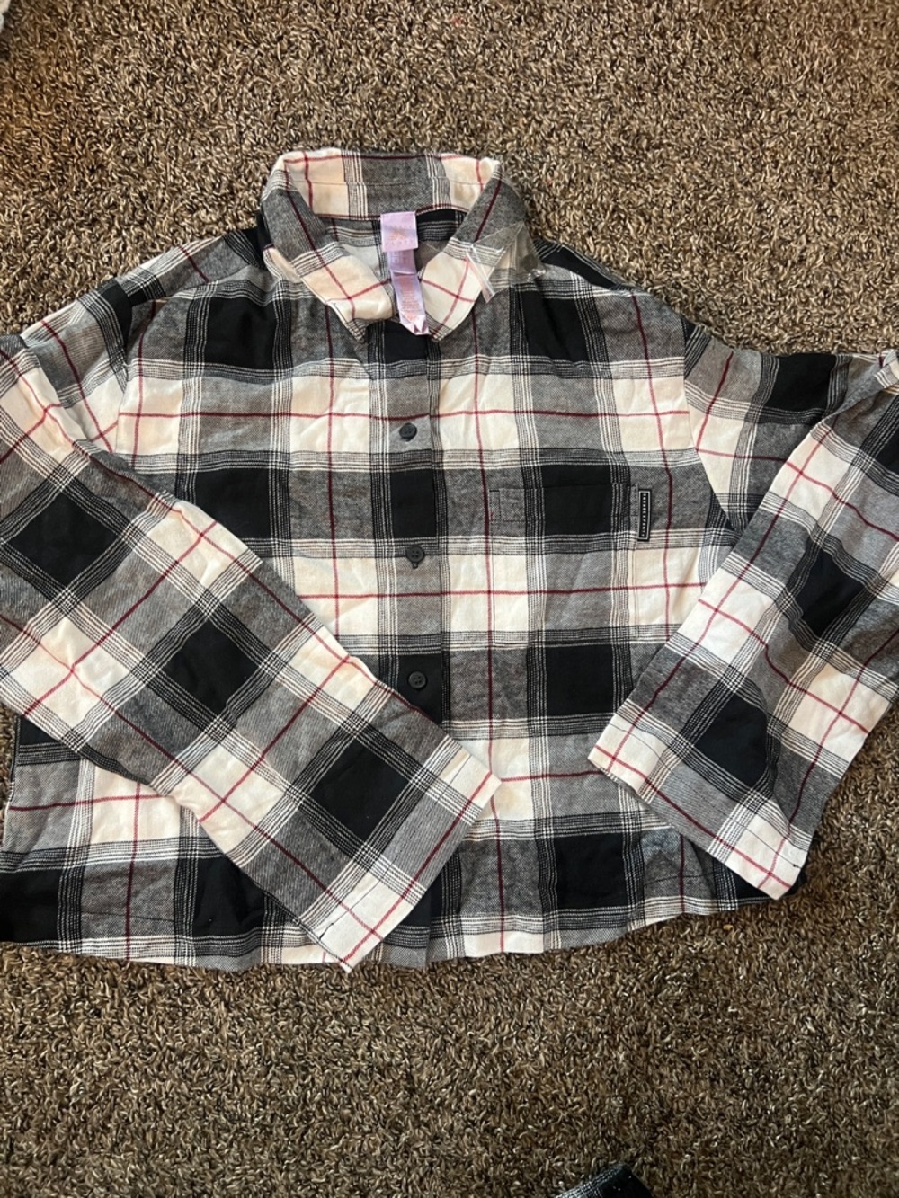 Savage X Fenty Black, White & Red Plaid Button Shirt & Matching Sleep Pants